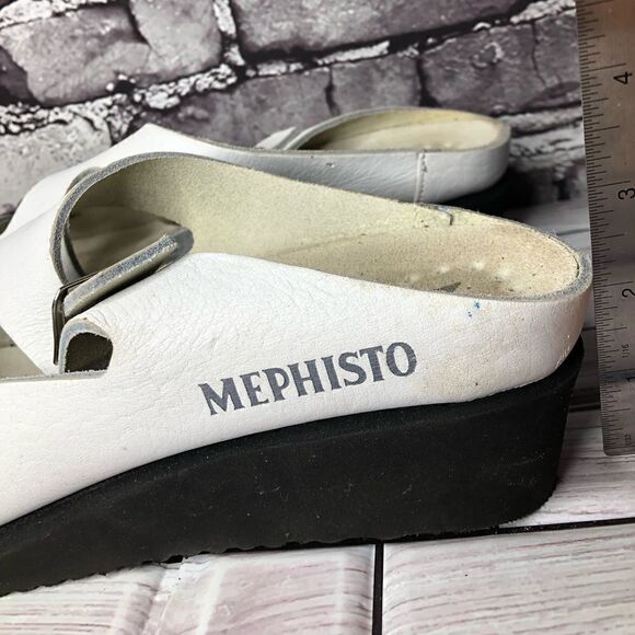 Mephisto White Genuine Leather Wedge Slides Strap Sandals Women’s Sz 42EU/11M US - Picture 15 of 16